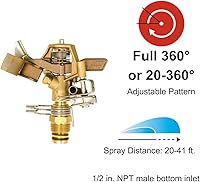 Vista 2 de Rainbird Nacional SLS 25pjdac Impulse Sprinkler, latón, 50-ft., 1, Metálico