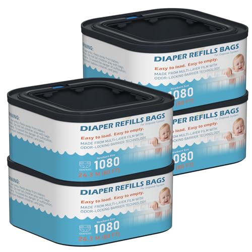 Jumbo+ Square Refills Disposal Bags Refill Compatible with Diaper Genie Classic Compact Premier and Select Pails Hold Up to 1080 Newborn-Sized Diapers Per Refill 4 Pack