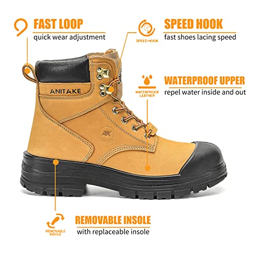 Anitake Steel Toe Work Boots For Men 100% Nubuck Leather Electrical Insulation Non-Slip Work Boots Impact Resistance Breathable Comfortable Safety Boots Steel Toe Construction Boot #TOP1