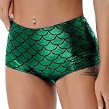 Agoky Damen Hotpants High Waist Kunstleder Shorts Meerjungfrau Kurze Hose Pants Miederslip Panties Ouvert Slip Dessous Unterwäsche Clubwear Grün C Einheitsgröße