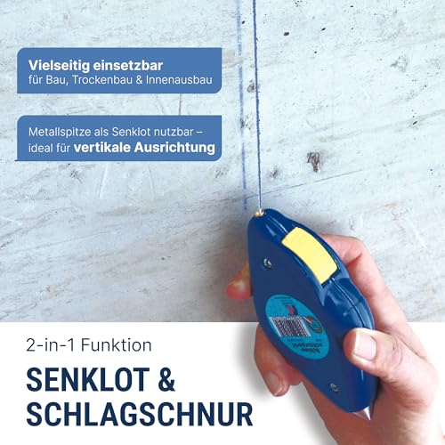 Kaufmann Schlagschnur Set Blau - 20m Markierschnur mit Kreide - schneller Schnureinzug - großes und robustes Aluminiumgehäuse