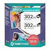 FairToner 302 XL Druckerpatronen Multipack (Schwarz & Farbe) – Ersatz für HP 302/302 XL – Kompatibel mit Envy 4525 4520 4522 4523 4524 Officejet 3831 3830 3833 Deskjet 3630 3636 3638 1110
