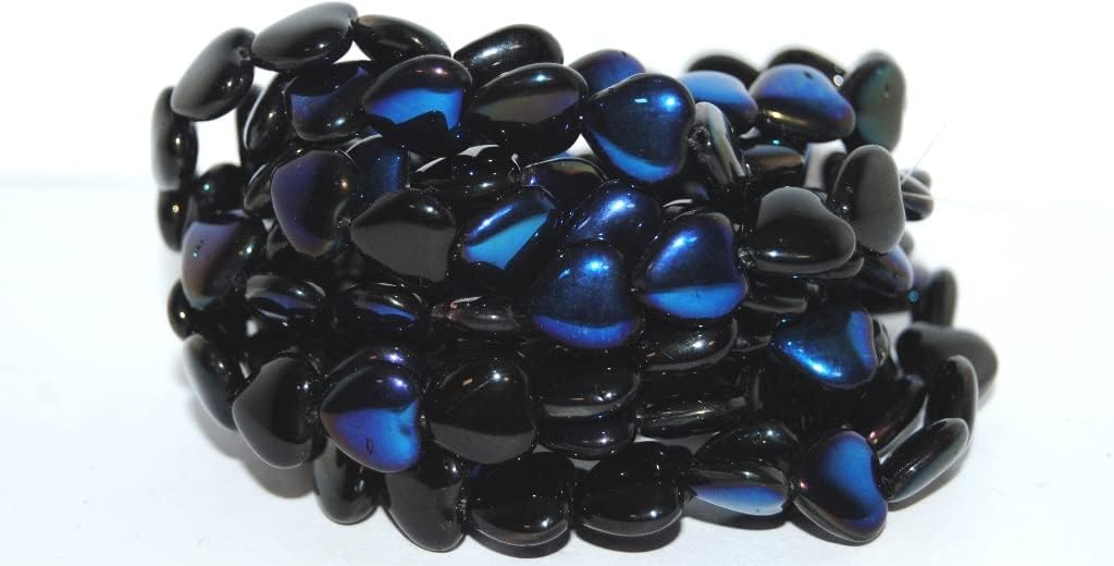 150 pcs Heart Pressed Glass Beads, Black 29900 (23980 29900), Glass, Czech Republic, Size 10 mm (0.39 in)