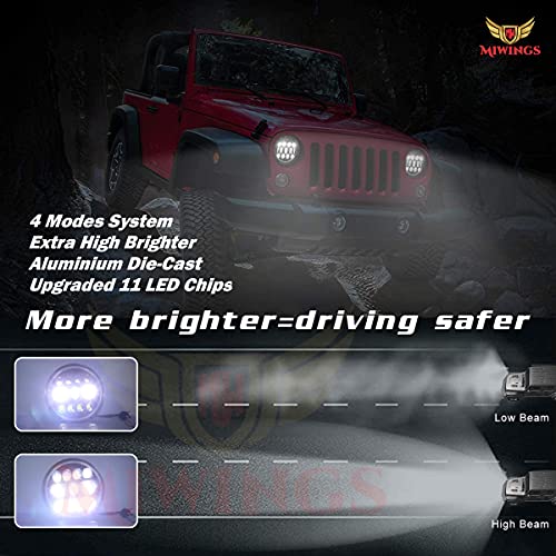 Image of Miwings 7 inch Round LED Stylish 8COB2EYE Hi /Low Beam Headlight 75W H4 Compatible with Royal Enfield, Jeep, Thar, motorcycle, Cars, Harley Davidson (Color Amber & White) (Pack of 1)