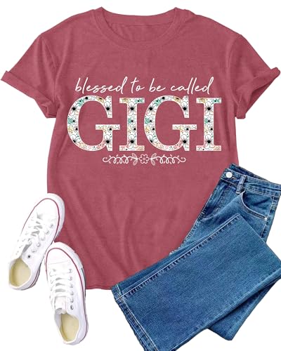 VERYNEAT Gigi Shirts for Grandma Blessed to Be Called Gigi T-Shirt Tee Pink