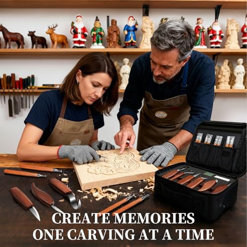 YOYUPETA Wood Carving Kit, 30-Piece Professional Whittling & Carving Tool Set with Walnut Handle Knives, Detail Gouges, Sharpening Stone, Strop & Cut-Resistant Gloves for Adult Hobbyists and Craft Use — view 2