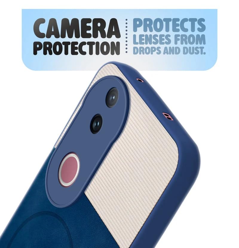 Image of Bintage CASE Mac Safe Design Hard Light Weight Back Case | Soft Border Camera Protect | Dual PU Leather Finish Back Cover Compatible for IQOO Z10R 5G - White & Blue