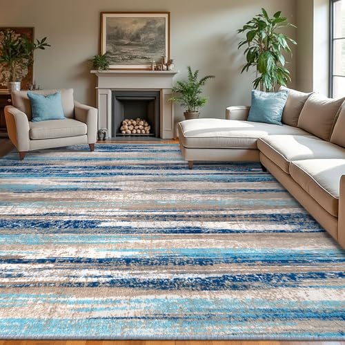 Lansny Modern Abstract 9x12 Large Machine Washable Living Room Rug