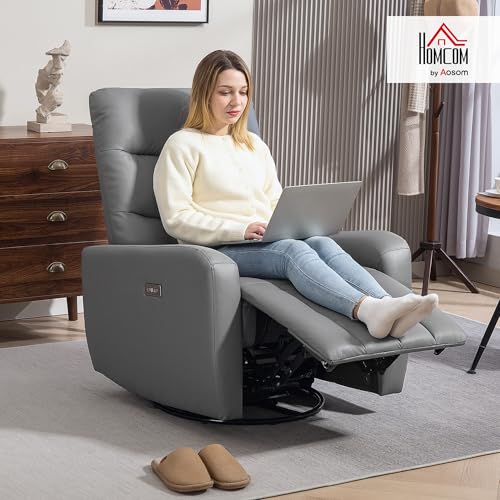 HOMCOM Elektrischer Relaxsessel Fernsehsessel mit Liegefunktion, Schaukelfunktion, USB- und USB-C-Anschlüsse Drehbar Liegesessel mit Verstellbarem Rückenlehne, für Wohnzimmer, Grau – Bild 3