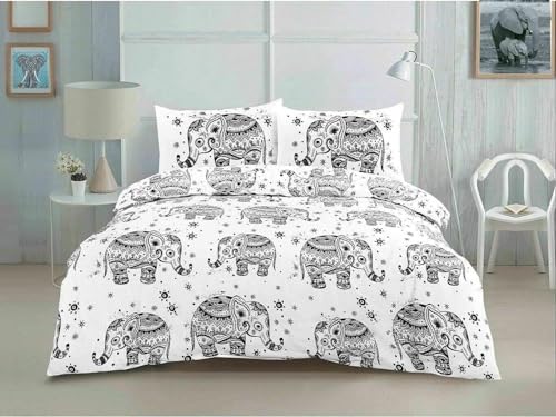NIGHTZONE Reversible Elephant Animal Geometric Printed Easy Care Duvet Cover Set (Single)