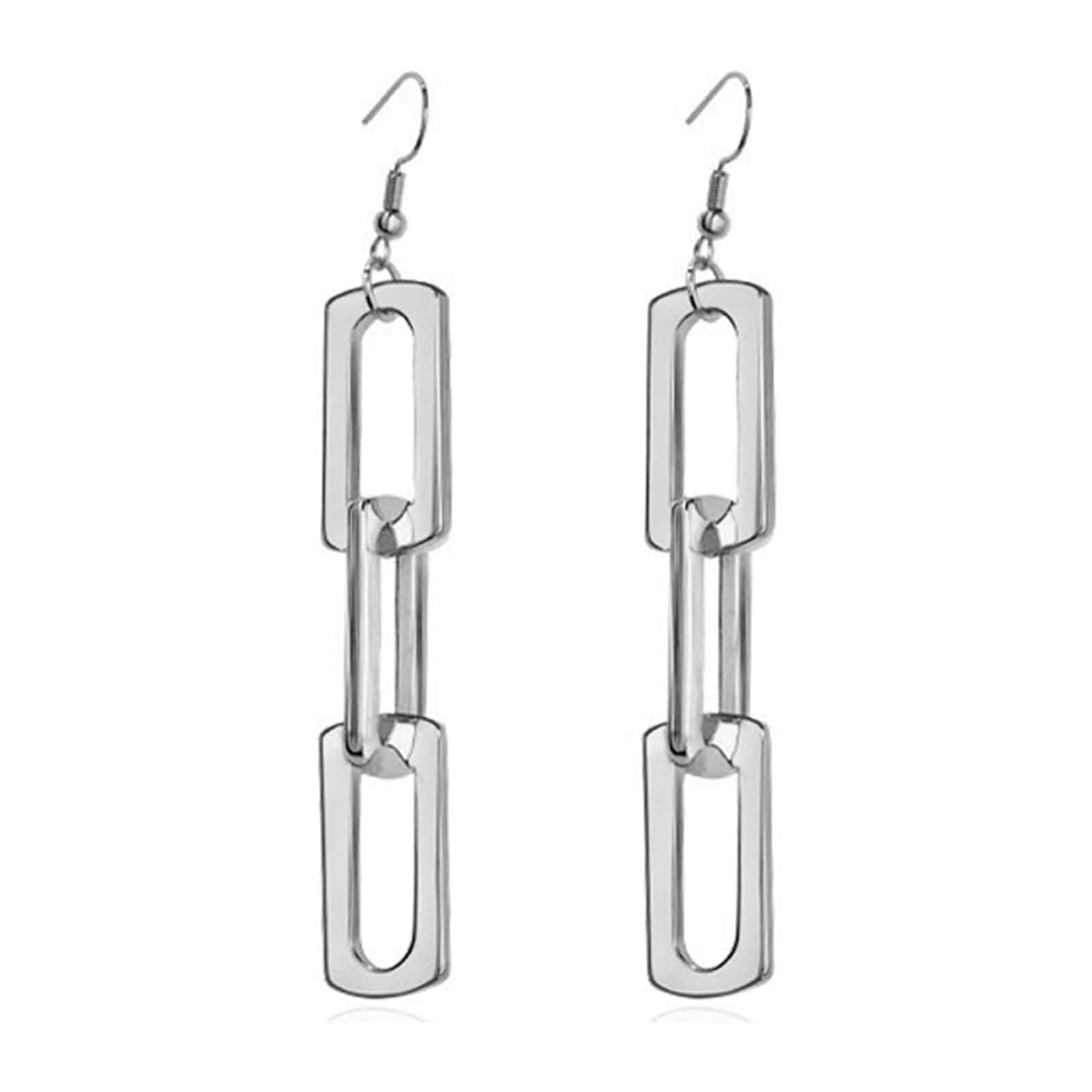 MALOYANVE Rectangle Link Chain Earrings for Women Unique Minimalist Gold Silver Plated Vertical Geometric Rectangle Dangle Drop Statement Earrings Dainty Jewelry