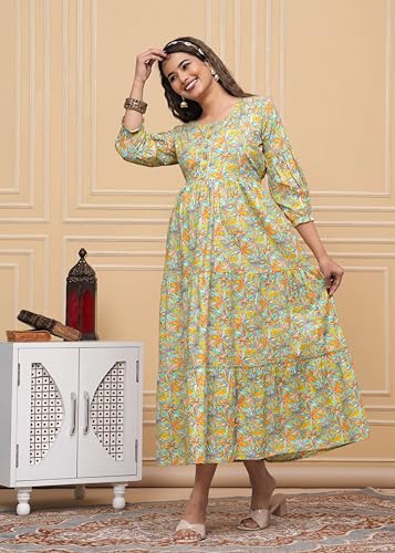 Image of JAIPURFAME Stylish Women's Pure Cotton All Over Printed Kurti Gown, Maternity Dress, and Feeding Dress - Comfortable and Elegant Maternity Wear for Women
