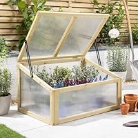 Christow Raised Bed Cold Frame Greenhouse, FSC Wooden Garden Grow House for Vegetables & Plants, Polycarbonate UV-Stabilised Panels for Strong, Healthy Growth, Natural Wood, 70cm x 46.2cm x 39.5cm