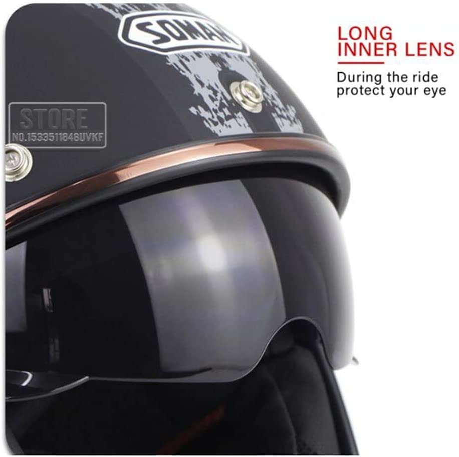 Vintage Aperto Casco per Moto Adulto Mezzo Casco da Motociclista ECE Omologato Mezzo da Moto retrò Unisex per Uomo Donna Jet Casco A Scodella Skateboard Scooter Motorino