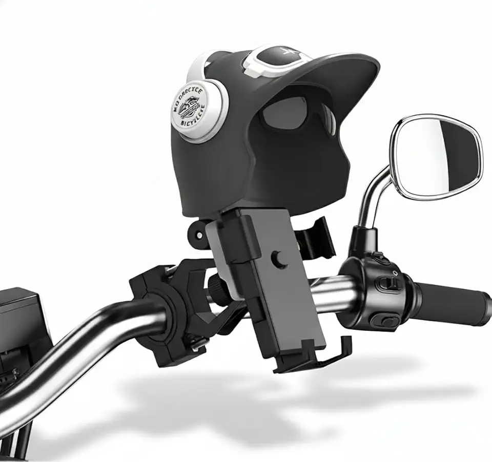 Suporte de Celular para Moto e Bicicleta Modelo Mini Capacete com Proteção contra Sol e Chuva Rotação 180° Fixação no Guidão Compatível com Smartphones Ideal para Motoboys e Entregadores