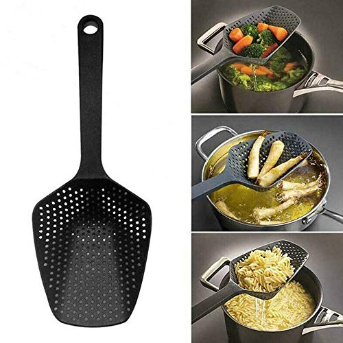 1Pcs Scoop Colander Kitchen Strainer Scoop Food Drain Shovel Nylon Slotted Skimmer With Handle For Kitchen Cooking Baking Drain (Black) #TOP13