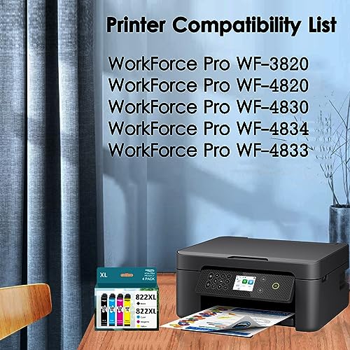 KERFOINK 822XL Ink Cartridges Latest Upgrade Remanufactured for Epson 822XL Ink Cartridges 822 822 XL with Workforce Pro WF-3820 WF-3823 WF-4820 WF-4830 WF-4833 Printer (Black Cyan Magenta Yellow)