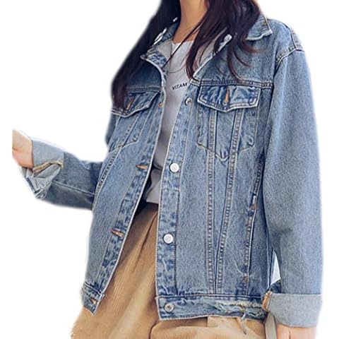 Beskie Oversized Denim Jacket for Women Grils Long Sleeve Boyfriend Jean Jackets Loose Coat Cover