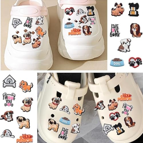 16 Stück Hundeschuh-Charms,Niedliche Hundemotive Schuhdekoration - Wasserdichte Tier-Schuaccessoires für Sandalen, Ideale Geschenke für Partys Schulbelohnungen Für Kinder, Jugendliche & Erwachsene