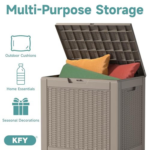 Image of 31 Gallon Waterproof Resin Deck Box, UV Resistant Outdoor Storage for Garden, Patio, Porch, Delivery（Grey，31 Gallon）