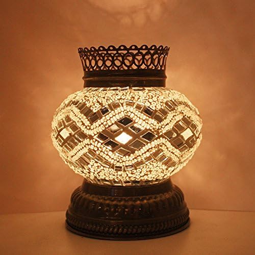 Turkish Moroccan Mosaic T Light/Candle Holder, Turkish Moroccan Mosaic Glass lamp 4'' 1 Ball (White)