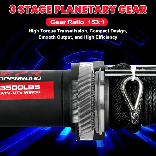 OPENROAD 3500 lb ATV/UTV Winch, Black Heavy Duty 12V Electric ATV Winch Compatible with 3000lb Winch with Wireless Remote Control 7/32"×32' Synthetic Rope Mounting Plate - 3