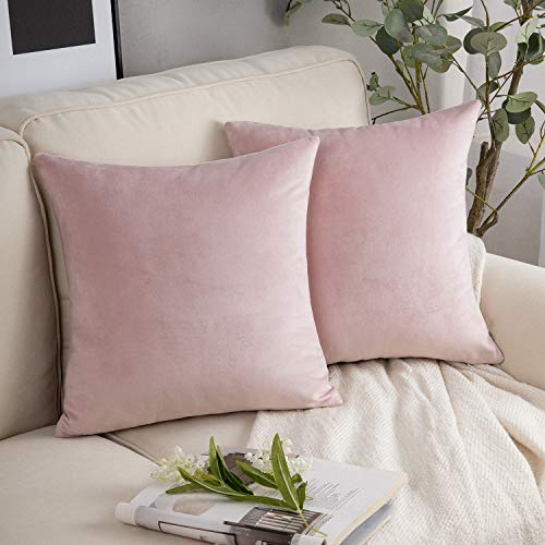 Image of Phantoscope Pack of 2 Velvet Decorative Throw Decorative Pillow Cover Soft Solid Square Cushion Case for Couch Light Pink 18 x 18 inches 45 x 45 cm
