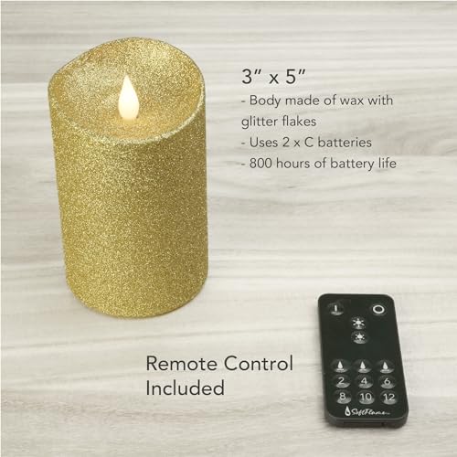 Softflame 851371 Real Wax Flameless Led Candles With Remote Control, 3"X 5"Flickering 3D Moving Flame Battery Operated Candles For Indoor Use, Home Decor Glitter Gold thumb #2
