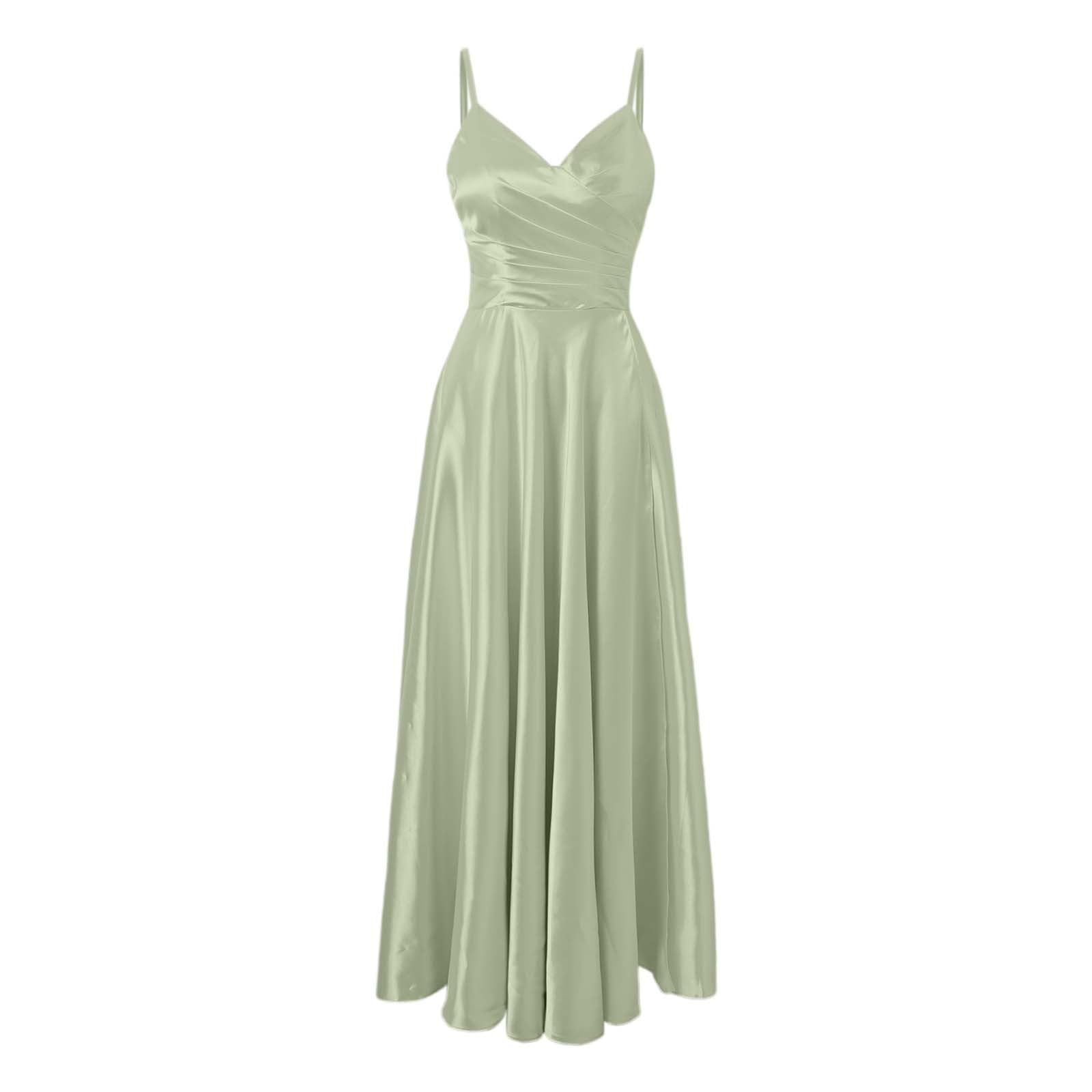 Generico Abito Cerimonia Donna in Raso con Spalline Sottili e Spacco Laterale Vestito Elegante Lungo Abiti da Cocktail Curvy Vestiti Invitata Matrimonio Eleganti per 18 Anni Festa, Ballo Sera,