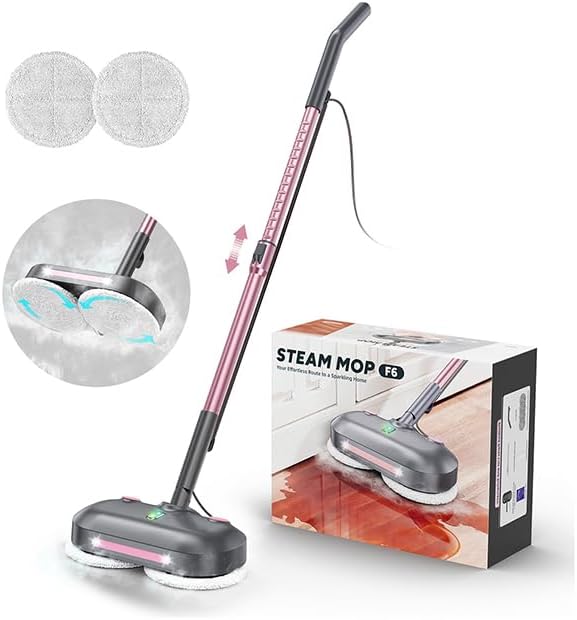 Fregadora fregona a vapor con almohadillas giratorias para la limpieza del suelo, limpiador a vapor F6 | 【XL Tanque de agua】【 23 FT Cable】【LED Faros Altura】【 ajustable Almohadillas】【 reutilizables Suelo】【 autoportante】【duro /laminado/de mármol】