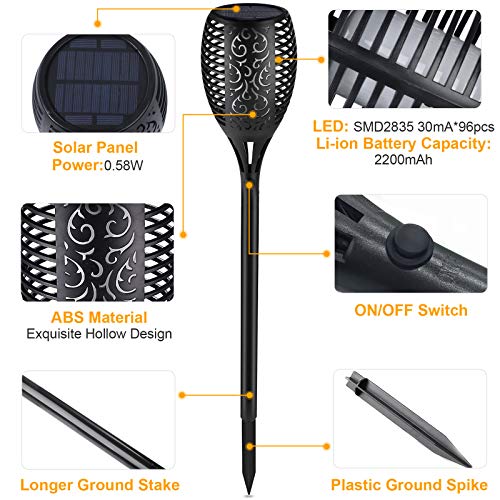image for IDEER LIFE Solar Torch Lights, Waterproof Flickering Dancing Flames To