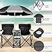 Bonnlo All-in-One Folding Double Camping Chair with Adjustable Umbrella Cup Holder Storage Pouch Cooler Bag Foldable Side Table Portable Design for Beach Garden Fishing Park Outdoor Black