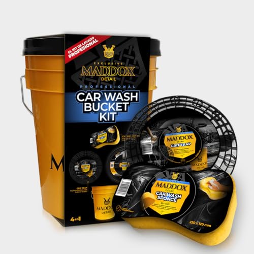 Maddox Detail - Kit de Lavado de Coche con Cubo, Tapa, Grit Trap y Esponja | Innovación y Calidad para un Detallado Kit Lavado Coche Todo en Uno | Anti-arañazos | Esponja Superabsorvente
