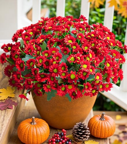 Daisy Artificial Flowers for Outdoors Autumn Fall Decoration, 6 Bundles