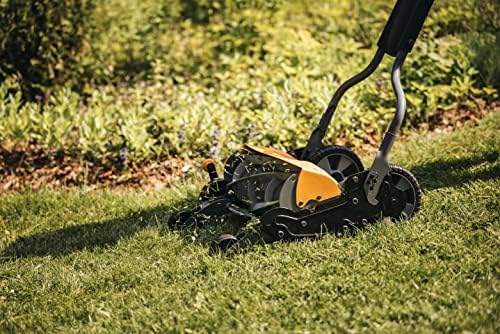 Fiskars Reel Mower, Lawn mower with contactless cutting system, cutting width: 46 cm, StaySharp Max, Black/Orange/Silver, 1000591