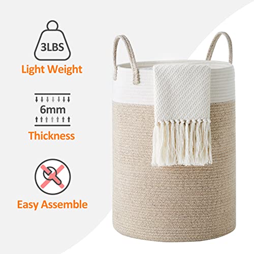 Cotton Rope Laundry Hamper By Youdenova, 58L - Woven Collapsible Laundry Basket - Clothes Storage Basket For Blankets, Laundry Room Organizing, Bedroom Storage, Clothes Hamper – Brown & White #TOP4
