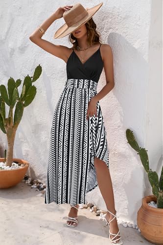 Image of Newshows Women's 2026 Lightweight Summer Wedding Guest Beach Vacation Casual V Neck Split Flowy Maxi Dress