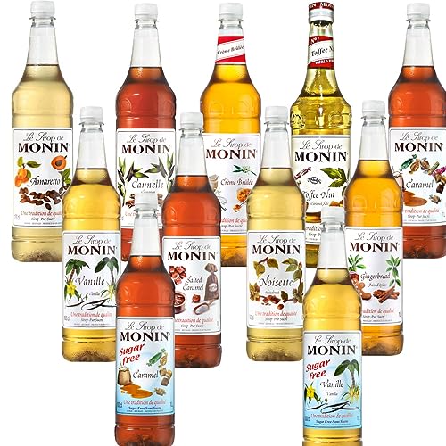 Monin 1L (1000ML) Syrup for Coffee & Drinks. Pick Any 2 Bottles from 23+ Flavours Inc. Salted Caramel, Hazelnut, Strawberry, Vanilla, Chocolate Cookie,Gingerbread, Honeycomb and More - 3