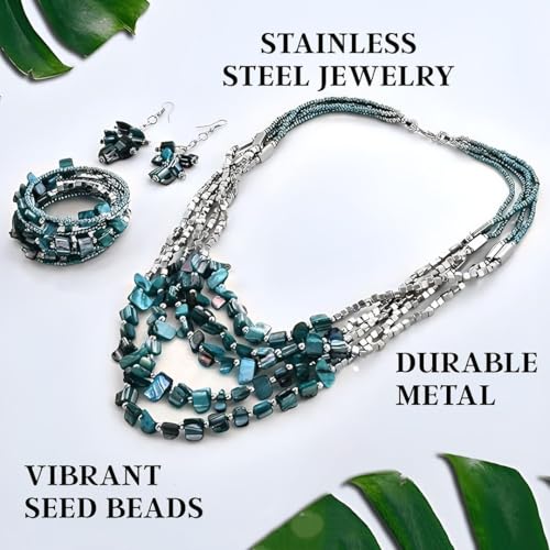 SHOP LC DELIVERING JOY Long Necklaces for Women Earrings & Beaded Bracelet Set - Summer Beach Jewelry Sets Birthday Christmas Gifts - Blue - Thumbnail 3