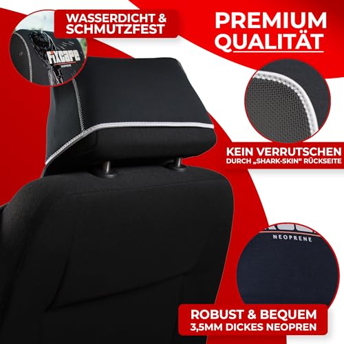 fixcape Neoprene Auto-Sitzschoner Vordersitze - Schoner Autositz vorne - Sitzauflage Auto universal wasserdicht - Werkstatt Sport Hobby (schwarz/grau)