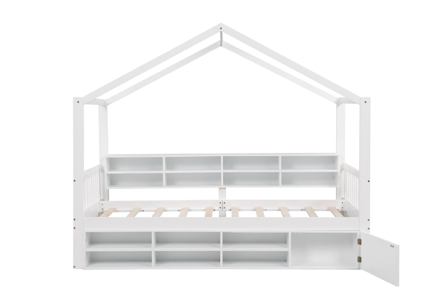 Giantex Canbana-Bett für Kinder, 115 x 200 cm, Bodenbett aus Holz mit Barriere, 14 Aufbewahrungswürfel, Schrank, 10 Latten, Design in Hausform, Belastung 200 kg, Montessori-Bett für Mädchen, Jungen,