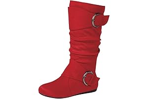 Women's Klein-70 Closed Round Toe Buckle Slouch Flat Heel Botas Rojas Mid-Calf Boot