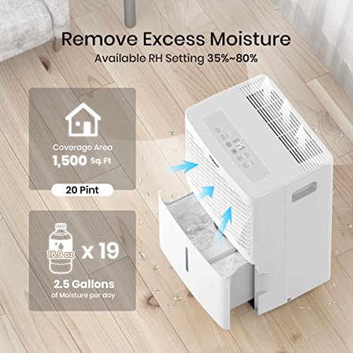 Tosot 20 Pint 1,500 Sq Ft Dehumidifier Energy Star - For Home, Basement, Bedroom Or Bathroom - Super Quiet (Previous 30 Pint) #TOP1