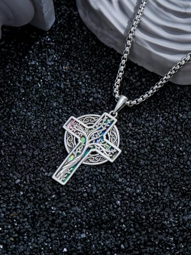 925 Sterling Silver Cross Pendant Necklace for Men Women, Christian Amulet Necklace Protection Jewelry Religious Faith Gifts (With Gift Box)3