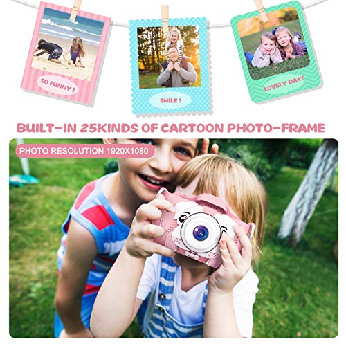 Câmera infantil, câmera dupla digital de 20,0 MP recarregável com tela IPS de 2,0 polegadas (Rosa)