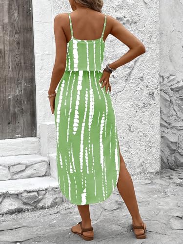 Image of RoseSeek Women's Spaghetti Strap Tie Dye Cami Sun Dress Beach Midi Summer Dresses Resort Wear Vacation Outfits