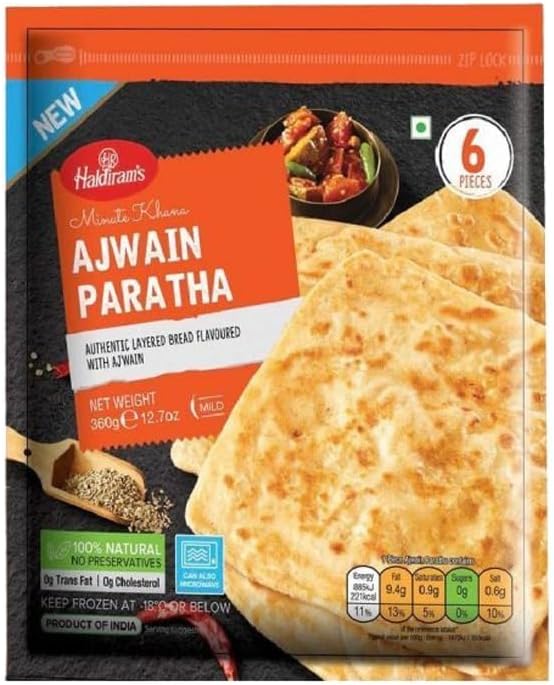 Haldiram-'S Ajwain Paratha 360g Authentic Indian Layered Flatbread Made with Wheat and Aromatic Carom Seeds Ready to Eat Product From India Pack of 1