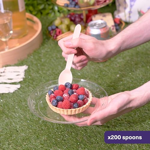 MATANA 200 Einweg Holzlöffel 16 cm - Einweglöffel aus Birkenholz, Glatt & Splitterfrei - 100% Natürlich, Kompostierbar & Biologisch Abbaubar - Holzbesteck für BBQ, Partys, Picknick