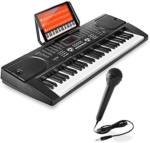 Hamzer 61-Key Digital Music Piano Keyboard - Portable Electronic Musical Instrument - with Microphone and Sticker Sheet