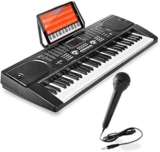 Hamzer 61-Key Digital Music Piano Keyboard - Portable Electronic Musical Instrument - with Microphone and Sticker Sheet
